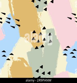 Motivo senza cuciture astratto vettoriale disegnato a mano con elementi geometrici e dipinti a pennello. Sfondo testurizzato con glitter oro e colori pastello. Poster Illustrazione Vettoriale