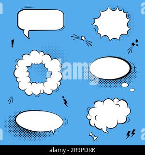 Set vettoriale con fumetti, stelle e ombre di mezzitoni Illustrazione Vettoriale