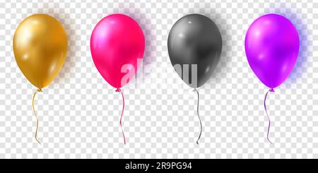 Set vettoriale di palloncini colorati lucidi. Bollature realistiche 3d ad aria isolate su sfondo trasparente. Illustrazione Vettoriale