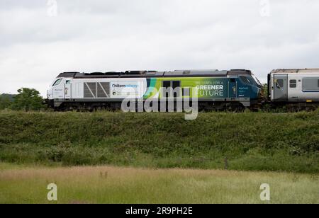 Locomotiva diesel della classe 68 della Chiltern Railways n. 68014, alimentata da olio vegetale riciclato. Foto Stock