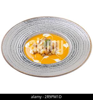 Zuppa di carote e arancia, menu di zuppe del ristorante Foto Stock