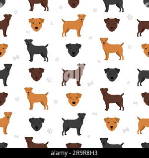 Patterdale terrier con rivestimento liscio e motivo senza cuciture. Tutti i colori del rivestimento sono impostati. Illustrazione vettoriale Illustrazione Vettoriale