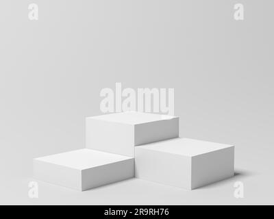 Display del prodotto. Visualizza zoccoli. In piedi. Colore bianco. illustrazione 3d. Foto Stock