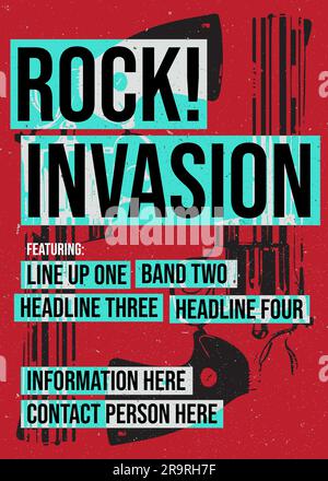 poster, brochure o opuscoli per festival musicali o festival, concerti o concerti, per band o eventi, punk, metal, pop, musica rock and roll Illustrazione Vettoriale