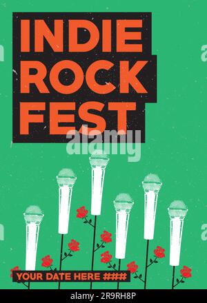 poster, brochure o opuscoli per festival musicali o festival, concerti o concerti, per band o eventi, punk, metal, pop, musica rock and roll Illustrazione Vettoriale