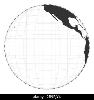 Mappa vettoriale del mondo. Proiezione satellitare (prospettiva inclinata). Mappa geografica del mondo pianeggiante con linee di latitudine e longitudine. Centrato a 120° e lungo Illustrazione Vettoriale