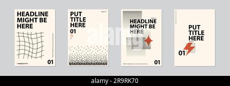 Copertina rivista con motivo geometrico, cerchio astratto vettoriale, triangolo e linee quadrate. Colore blu, rosa e rosso, motivo alla moda Illustrazione Vettoriale