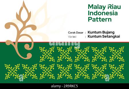 Pattern Malay Riau Batik Songket Tenun, tessitura Motif Corak dan ragi Kuntum Bujang Setangkai Melayu Illustrazione Vettoriale