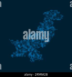 Pakistan, mappa luminosa punteggiata. Forma del paese con lampadine blu brillanti. Illustrazione vettoriale. Illustrazione Vettoriale