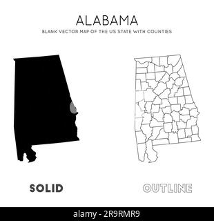 Mappa dell'Alabama. Mappa vettoriale vuota dello Stato degli Stati Uniti con le contee. Borders of Alabama per la tua infografica. Illustrazione vettoriale. Illustrazione Vettoriale