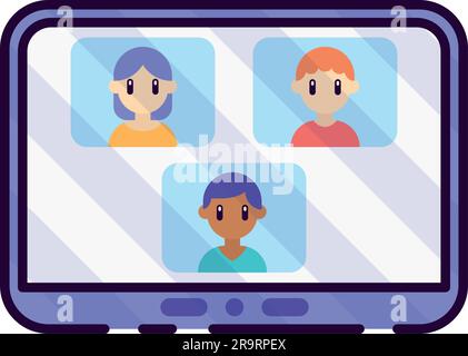 Monitor isolato con un'icona Vector di schizzo di una riunione d'affari online Illustrazione Vettoriale