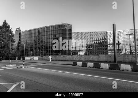 Ginevra, Svizzera - 25 marzo 2022: Edificio dell'Organizzazione meteorologica Mondiale a Ginevra, Svizzera. Foto Stock