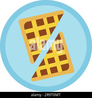 Waffle a fette su piatto blu in stile piatto Illustrazione Vettoriale