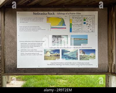 Royal, ne USA - 13 maggio 2023: The Geology of the area presso Ashfall Fossil Beds State Historic Park a Royal, Nebraska. Foto Stock