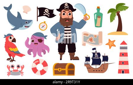 Insieme di elementi vettoriali pirati Illustrazione Vettoriale