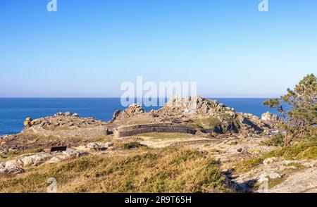 Visione generale di Castro de Baroña, Galizia Foto Stock