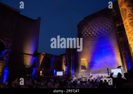 Roma, Italia. 28 giugno 2023. Veduta del Tempio di Venere durante la serata “Ukraine: Poetry in Wartime” (foto di Matteo Nardone/Pacific Press) credito: Pacific Press Media Production Corp./Alamy Live News Foto Stock