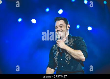 28 giugno 2023, Napoli, Italia: Il cantante italiano Tiziano ferro si esibisce dal vivo allo Stadio Maradona di Napoli con il suo TZN2023 Tour. (Immagine di credito: © Paola Visone/Pacific Press via ZUMA Press Wire) SOLO USO EDITORIALE! Non per USO commerciale! Foto Stock