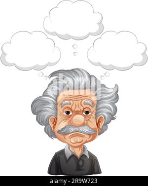 Bangkok, Thailandia 25 maggio 2023. Caricatura dell'illustrazione pensante di Albert Einstein Illustrazione Vettoriale