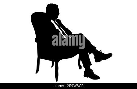 Silhouette di un uomo seduto su una poltrona moderna con una gamba sul ginocchio Illustrazione Vettoriale