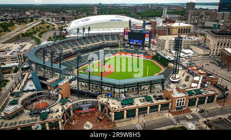 Campo da baseball Comerica Park a Detroit - vista aerea - fotografia aerea con droni - DETROIT, MICHIGAN - 11 GIUGNO 2023 Foto Stock