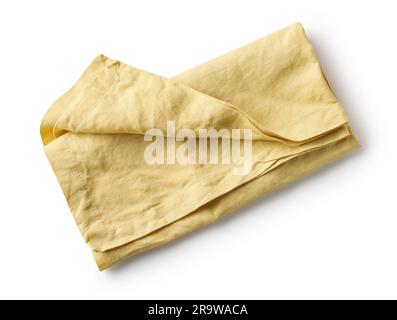 tovagliolo in cotone giallo piegato isolato su sfondo bianco, vista dall'alto Foto Stock