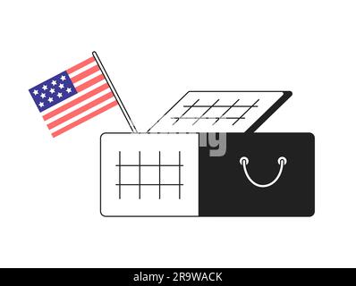 Cestino da picnic con oggetto vettoriale piatto monocromatico bandiera americana Illustrazione Vettoriale