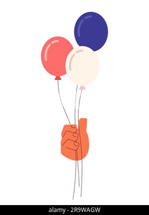 Il 4 luglio palloncini con mano vettoriale colorata semi piatta Illustrazione Vettoriale