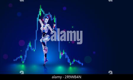 Robot trader. INTELLIGENZA ARTIFICIALE per il trading automatizzato sul mercato azionario. L'intelligenza artificiale sviluppa una strategia di trading in borsa. Rete neurale nell'immagine Illustrazione Vettoriale