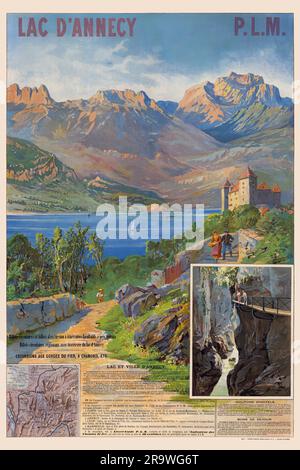 LAC d'Annecy. P.L.M. [Parigi - Lione - Méditerranée] di Henry Tanconville Ganier, (1845-1936). Poster pubblicato nel 1890 in Francia. Foto Stock