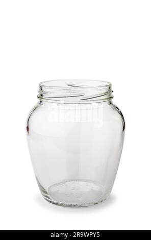 Un paunchy aprire svuotare il vasetto di vetro isolato su sfondo bianco Foto Stock