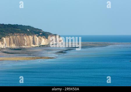 Costa di alabastro, la Cote d'albatre, scogliere, vicino a Dieppe, Seine-Maritime, Haute-Normandie, Francia Foto Stock