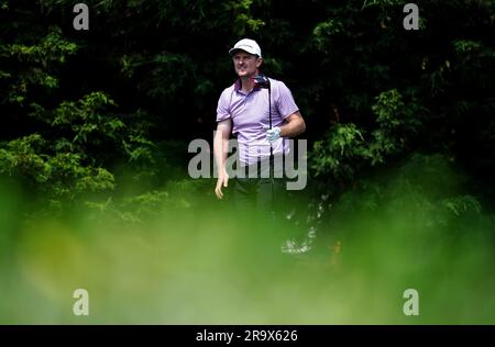 L'inglese Justin Rose inizia il 9° giorno del Betfred British Masters al Belfry, Sutton Coldfield. Data foto: Giovedì 29 giugno 2023. Foto Stock