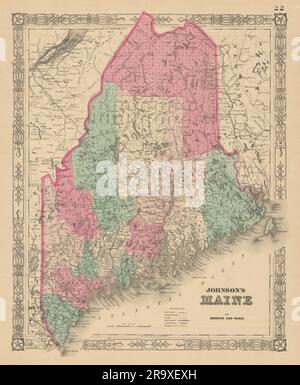 Johnson's Maine. Mappa dello stato DEGLI STATI UNITI che mostra la vecchia mappa a pianta antica delle contee del 1866 Foto Stock