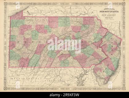 Johnson in Pennsylvania e New Jersey. Mappa dello stato DEGLI STATI UNITI che mostra le contee 1866 Foto Stock