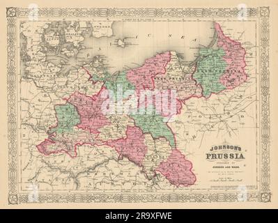 Johnson's Prussia. Sassonia Slesia Brandeburgo Pomerania Posen Polonia 1866 mappa Foto Stock