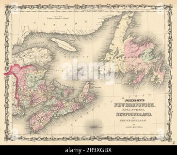 Johnson's New Brunswick, nuova Scozia, Terranova e Prince Edward ID. mappa 1861 Foto Stock