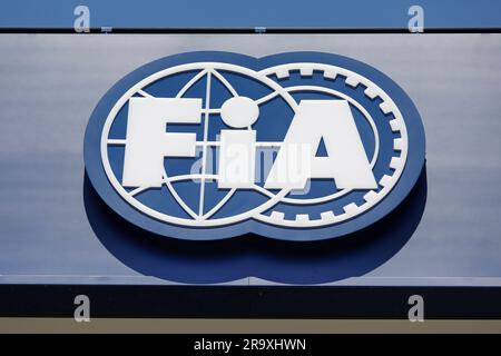 Spielberg, Austria. 29 giugno 2023. Formula 1 Rolex Gran Premio d'Austria al Red Bull Ring, Austria. Nella foto: Logo FIA © Piotr Zajac/Alamy Live News Foto Stock