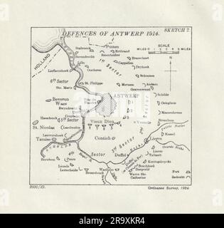 Difesa di Anversa 1914 [assedio di Anversa]. Prima guerra mondiale. 1925 vecchia mappa Foto Stock