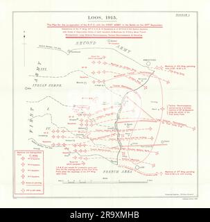 Battaglia di Loos, 25 settembre 1915. Supporto del Royal Flying Corps. WW1. mappa 1927 Foto Stock