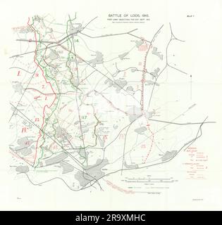 Battaglia di Loos, 1915. 1st Army Objects for 25th Sett. WW1. Mappa trincee 1927 Foto Stock