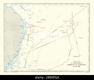 Bombardamento di Yarmouth e Lowestoft. 25 aprile 1916. Mappa del piano tattico 1923 Foto Stock