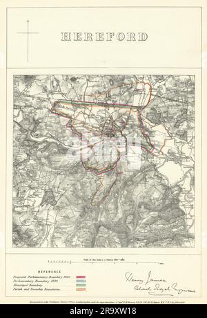 Hereford, Herefordshire. JAMES. Parlamentare Boundary Commission 1868 vecchia mappa Foto Stock