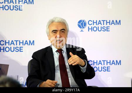 Fatih Birol, direttore esecutivo dell'Agenzia internazionale dell'energia alla conferenza di Chatham House a Londra il 29 giugno 2023 Foto Stock