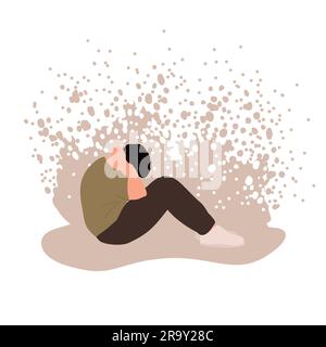 Uomo in depressione, piange con ptsd, paure Illustrazione Vettoriale