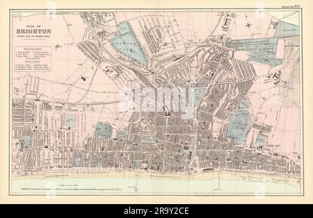 BRIGHTON & HOVE antico piano cittadino di GW BACON Sussex 1891 vecchia mappa Foto Stock