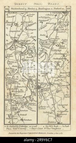 Maidenhead-Marlow-Henley-Dorchester-Oxford Road strip MAP PATERSON 1785 Foto Stock