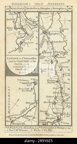 Montgomery-Welshpool. Dorchester-Abingdon Road strip MAP PATERSON 1785 Old Foto Stock