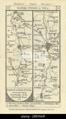 Ferrybridge - Sherburn - Tadcaster - York Road strip MAP PATERSON 1785 Old Foto Stock