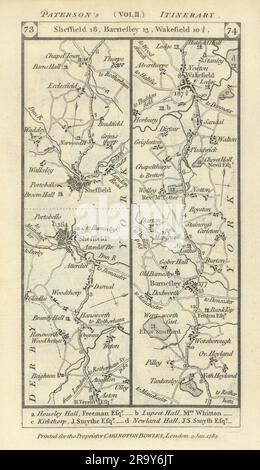 Sheffield - Ecclesfield - Barnsley - Wakefield Road strip MAP PATERSON 1785 Foto Stock